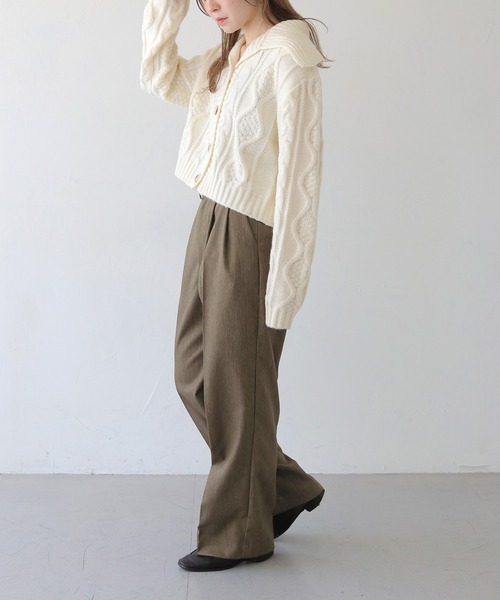 HER CLOSET(ハークローゼット)の「 【HER CLOSET】ビッグカラーケーブルニットカーディガン BIG COLLAR CABLE KNIT CARDIGAN(カーディガン/ボレロ・レディース・オフホワイト/アイボリー/ブラック・M)」の11枚目の写真