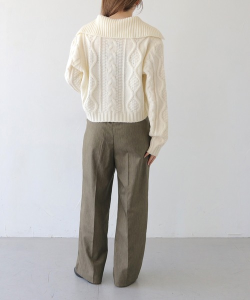 HER CLOSET(ハークローゼット)の「 【HER CLOSET】ビッグカラーケーブルニットカーディガン BIG COLLAR CABLE KNIT CARDIGAN(カーディガン/ボレロ・レディース・オフホワイト/アイボリー/ブラック・M)」の12枚目の写真