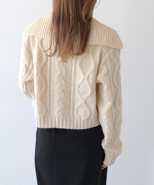 HER CLOSET(ハークローゼット)の「 【HER CLOSET】ビッグカラーケーブルニットカーディガン BIG COLLAR CABLE KNIT CARDIGAN(カーディガン/ボレロ・レディース・オフホワイト/アイボリー/ブラック・M)」の15枚目の写真