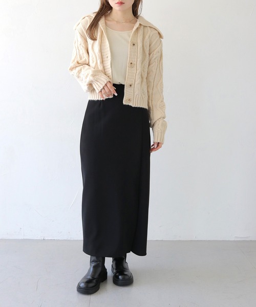 HER CLOSET(ハークローゼット)の「 【HER CLOSET】ビッグカラーケーブルニットカーディガン BIG COLLAR CABLE KNIT CARDIGAN(カーディガン/ボレロ・レディース・オフホワイト/アイボリー/ブラック・M)」の18枚目の写真