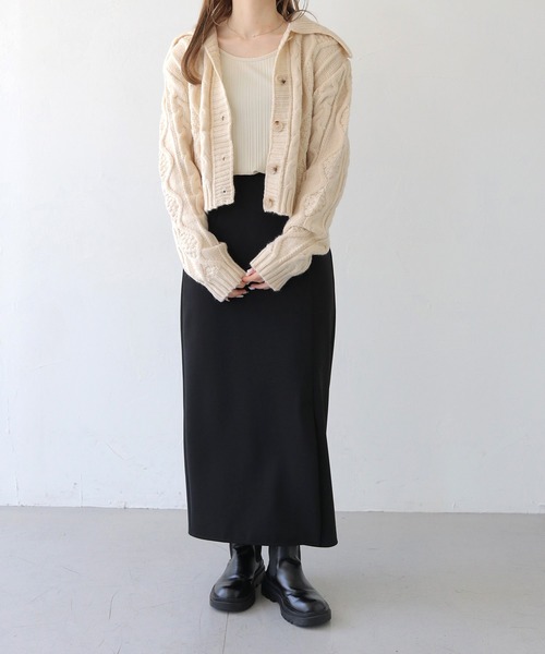 HER CLOSET(ハークローゼット)の「 【HER CLOSET】ビッグカラーケーブルニットカーディガン BIG COLLAR CABLE KNIT CARDIGAN(カーディガン/ボレロ・レディース・オフホワイト/アイボリー/ブラック・M)」の19枚目の写真