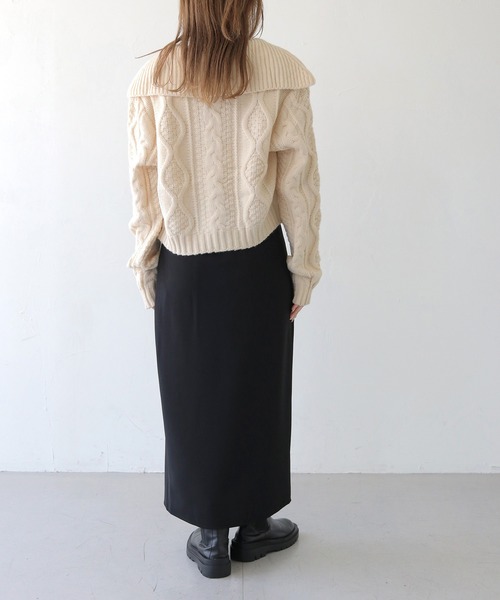 HER CLOSET(ハークローゼット)の「 【HER CLOSET】ビッグカラーケーブルニットカーディガン BIG COLLAR CABLE KNIT CARDIGAN(カーディガン/ボレロ・レディース・オフホワイト/アイボリー/ブラック・M)」の21枚目の写真