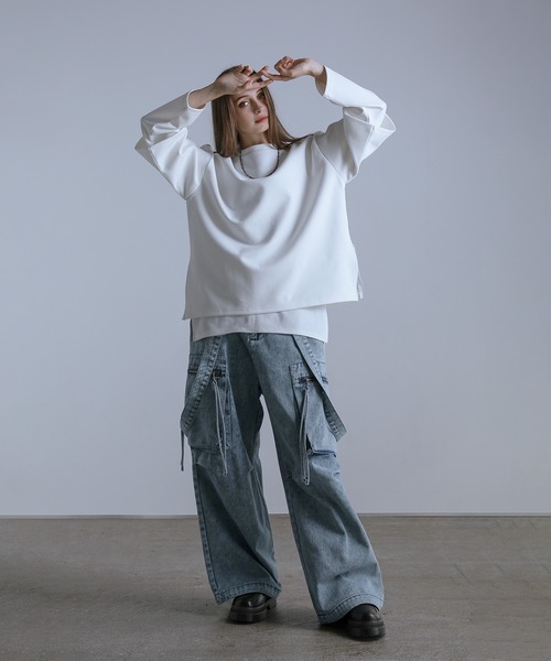 ルーズシルエットワイドスリーブフェイクレイヤードロングスリーブプルオーバー（Tシャツ/カットソー）｜LILL（リル）
