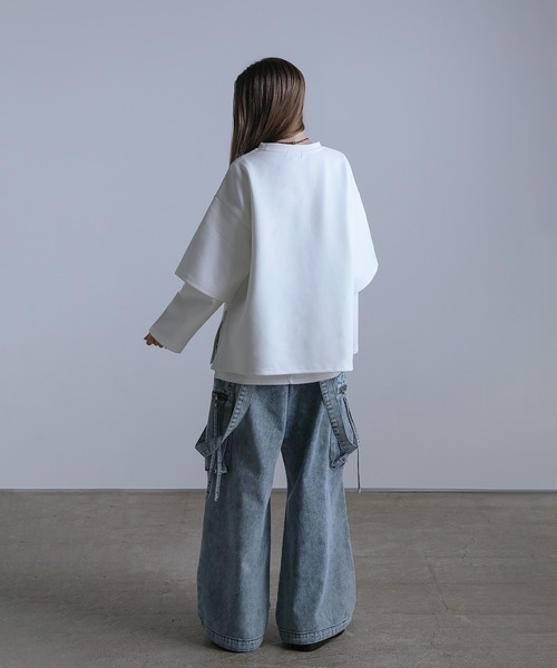 ルーズシルエットワイドスリーブフェイクレイヤードロングスリーブプルオーバー（Tシャツ/カットソー）｜LILL（リル）