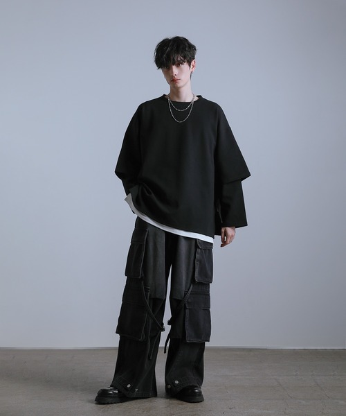 ルーズシルエットワイドスリーブフェイクレイヤードロングスリーブプルオーバー（Tシャツ/カットソー）｜LILL（リル）