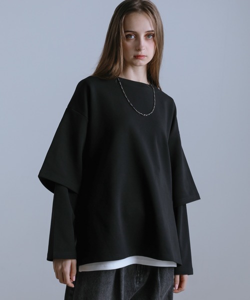 ルーズシルエットワイドスリーブフェイクレイヤードロングスリーブプルオーバー（Tシャツ/カットソー）｜LILL（リル）
