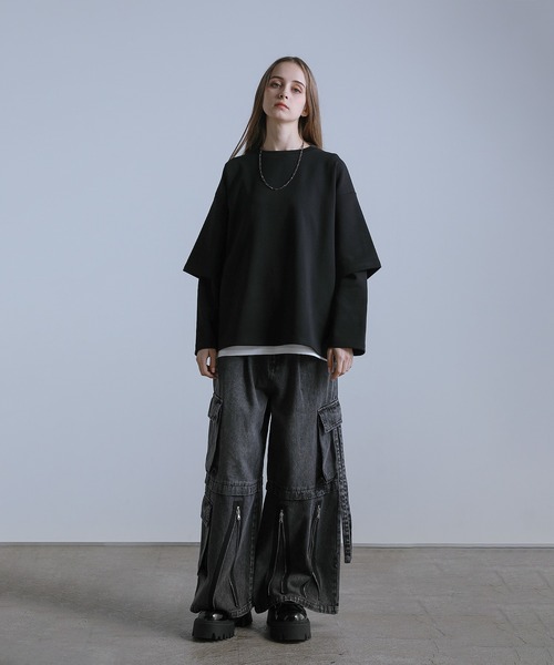 ルーズシルエットワイドスリーブフェイクレイヤードロングスリーブプルオーバー（Tシャツ/カットソー）｜LILL（リル）