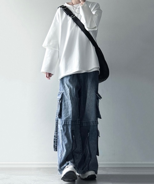 ルーズシルエットワイドスリーブフェイクレイヤードロングスリーブプルオーバー（Tシャツ/カットソー）｜LILL（リル）