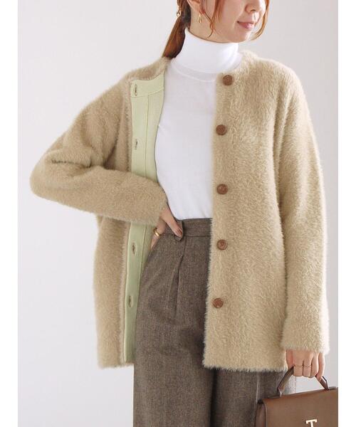 Te chichi（テチチ）の「ダブルフェイスフェザーニット カーデ