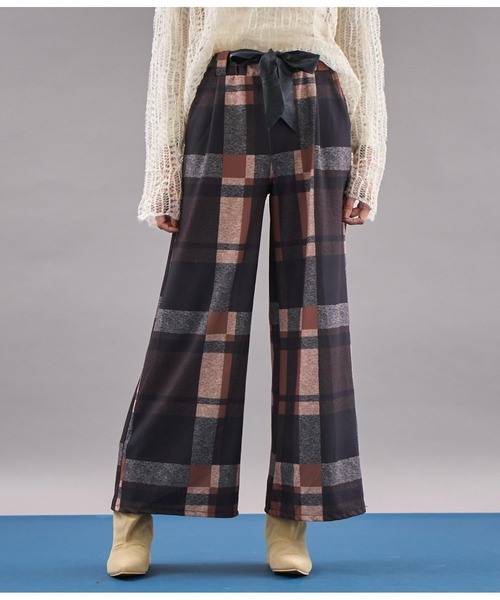 【セール】ITALY チェック柄 リボンベルト付 フレアパンツ（その他パンツ）｜Settimissimo（セッティミッシモ）