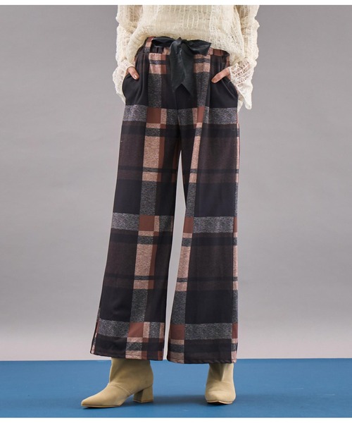 【セール】ITALY チェック柄 リボンベルト付 フレアパンツ（その他パンツ）｜Settimissimo（セッティミッシモ）