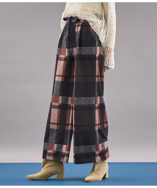 【セール】ITALY チェック柄 リボンベルト付 フレアパンツ（その他パンツ）｜Settimissimo（セッティミッシモ）