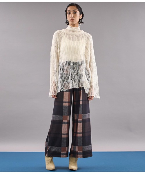 【セール】ITALY チェック柄 リボンベルト付 フレアパンツ（その他パンツ）｜Settimissimo（セッティミッシモ）