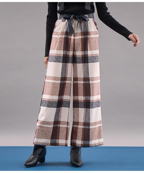 【セール】ITALY チェック柄 リボンベルト付 フレアパンツ（その他パンツ）｜Settimissimo（セッティミッシモ）