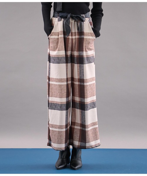 【セール】ITALY チェック柄 リボンベルト付 フレアパンツ（その他パンツ）｜Settimissimo（セッティミッシモ）