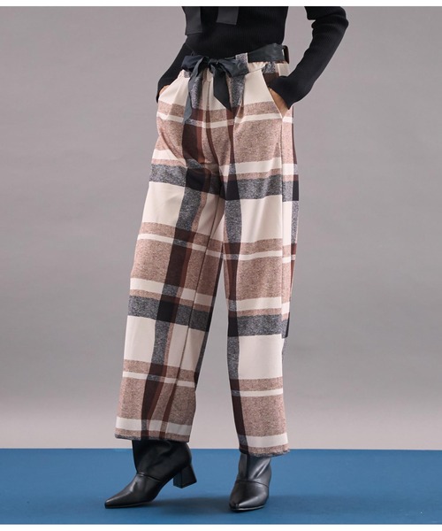 【セール】ITALY チェック柄 リボンベルト付 フレアパンツ（その他パンツ）｜Settimissimo（セッティミッシモ）