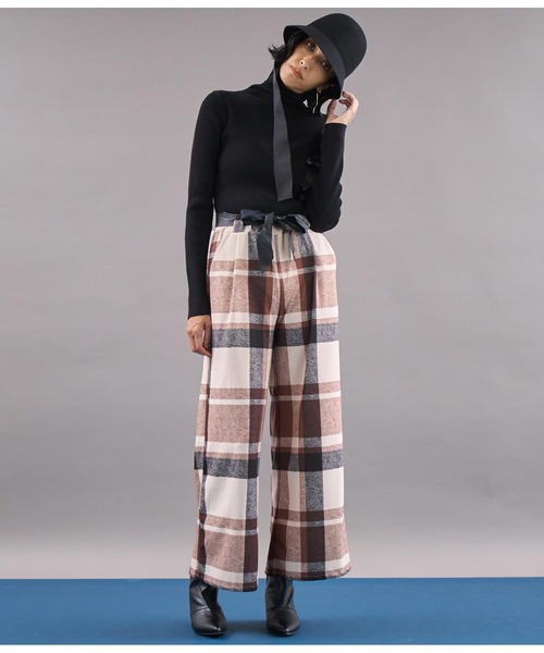 【セール】ITALY チェック柄 リボンベルト付 フレアパンツ（その他パンツ）｜Settimissimo（セッティミッシモ）