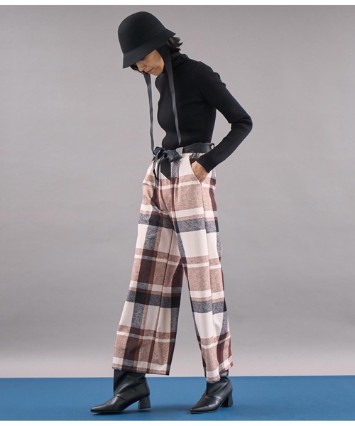 【セール】ITALY チェック柄 リボンベルト付 フレアパンツ（その他パンツ）｜Settimissimo（セッティミッシモ）