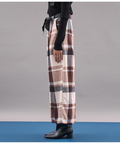 【セール】ITALY チェック柄 リボンベルト付 フレアパンツ（その他パンツ）｜Settimissimo（セッティミッシモ）