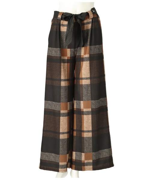 【セール】ITALY チェック柄 リボンベルト付 フレアパンツ（その他パンツ）｜Settimissimo（セッティミッシモ）