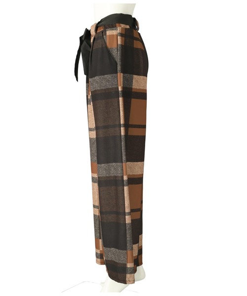 【セール】ITALY チェック柄 リボンベルト付 フレアパンツ（その他パンツ）｜Settimissimo（セッティミッシモ）
