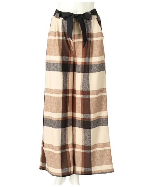 【セール】ITALY チェック柄 リボンベルト付 フレアパンツ（その他パンツ）｜Settimissimo（セッティミッシモ）