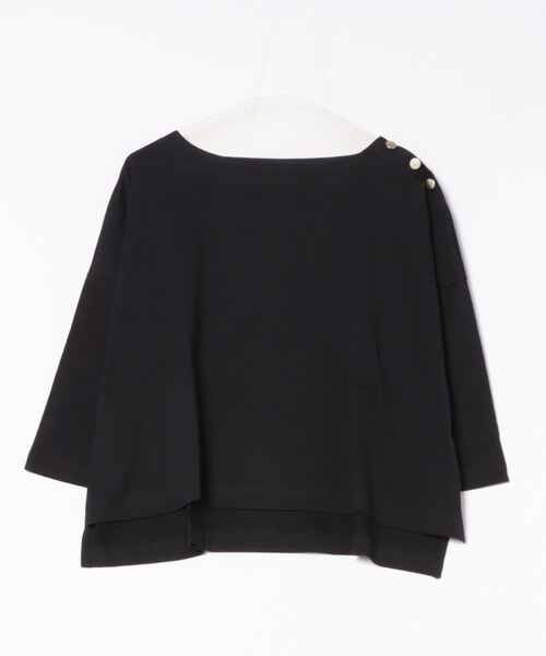 aunt lily(アントリリー)の「ボタンアクセント天竺ボートネックプルオーバー(Tシャツ/カットソー・レディース・オフホワイト/ネイビー/レッド・L/S)」の1枚目の写真