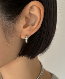 【Diliraba】ステンレス ワンタッチビジューフープ ピアスセット B