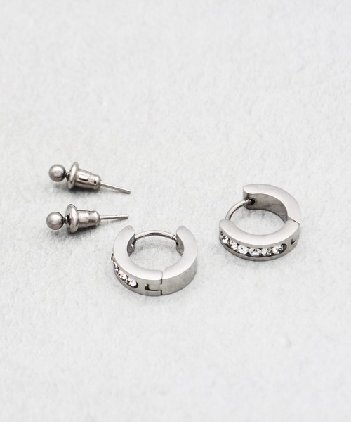 Diliraba(ディリラバ)の「【Diliraba】ステンレス ワンタッチビジューフープ ピアスセット B(ピアス(両耳用)・レディース・ゴールド/シルバー・FREE)」の3枚目の写真