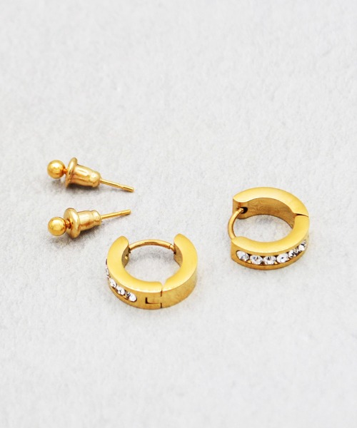 Diliraba(ディリラバ)の「【Diliraba】ステンレス ワンタッチビジューフープ ピアスセット B(ピアス(両耳用)・レディース・ゴールド/シルバー・FREE)」の4枚目の写真