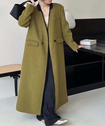 TELA テラ　ノーカラーロングコート　カーキオリーブラップコート　イタリア製 セール】ラベンハム コート レディース ノーカラー キルティング