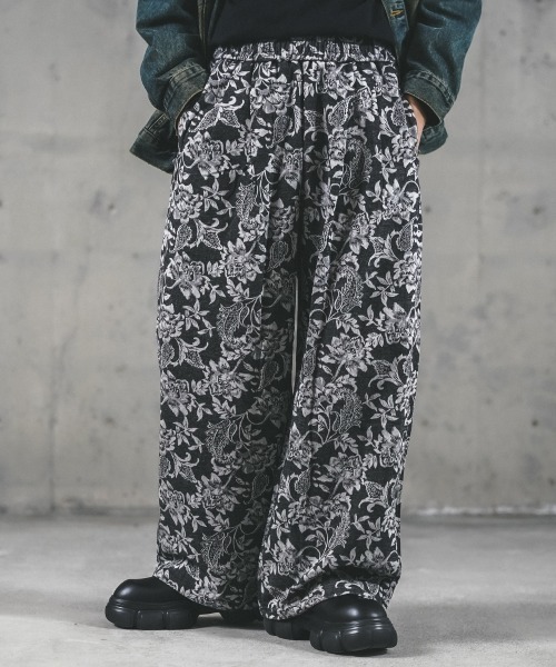 セール】Flower pattern 2 tuck wide pants / フラワーパターン2タック