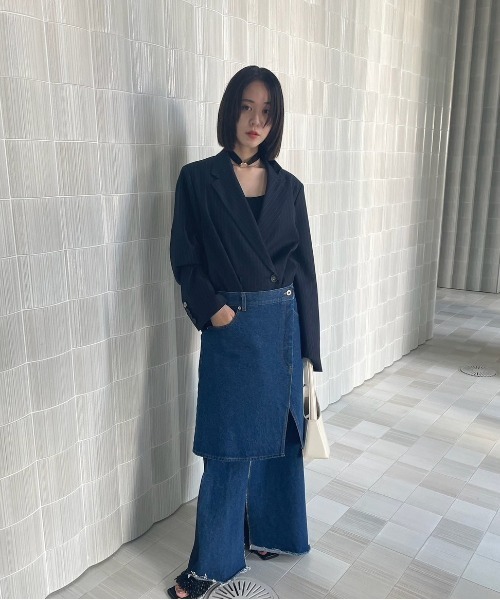 Ameri（アメリ）の「DENIM CORSET COMBINE JACKET（テーラード
