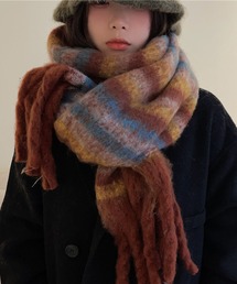 MEMECLE（メメクル）の「【 MEMECLE / メメクル 】マルチボーダー ボリューム フリンジ マフラー（マフラー）」