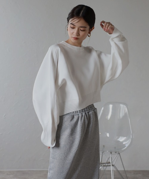 ボンジュールサガン BONJOUR SAGAN arm rib stitch cropped double knit / アーム切替リブ編みクロップド ボンジュールサガン BONJOUR SAGAN arm rib stitch cropped