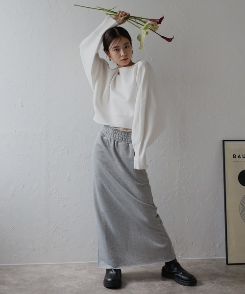 ボンジュールサガン BONJOUR SAGAN arm rib stitch cropped double knit / アーム切替リブ編みクロップド ボンジュールサガン BONJOUR SAGAN arm rib stitch cropped