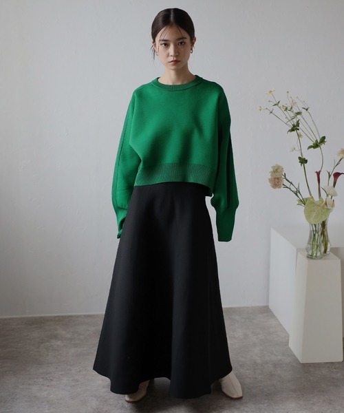 arm rib stitch cropped double knit / アーム切替リブ編み