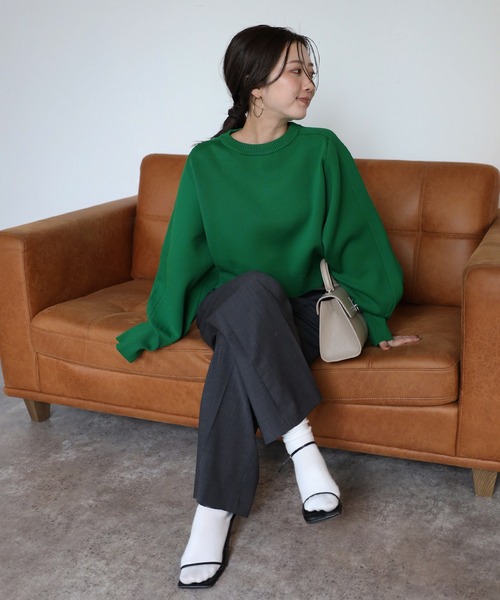 STONE  リブ編みニット ニット 横リブドルマンプルオーバー ネイビー レディース(M