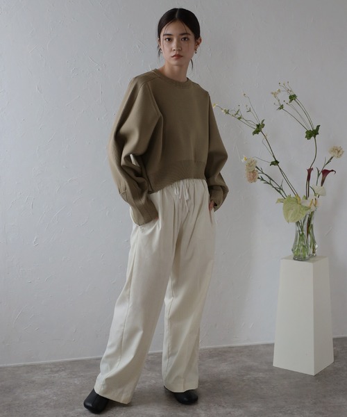 arm rib stitch cropped double knit / アーム切替リブ編みクロップド