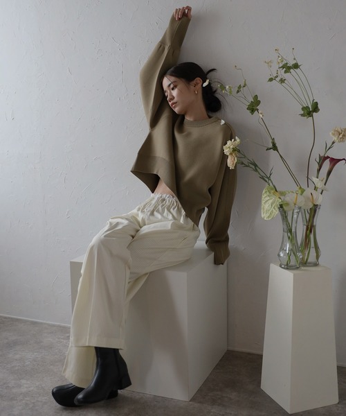 arm rib stitch cropped double knit / アーム切替リブ編みクロップド