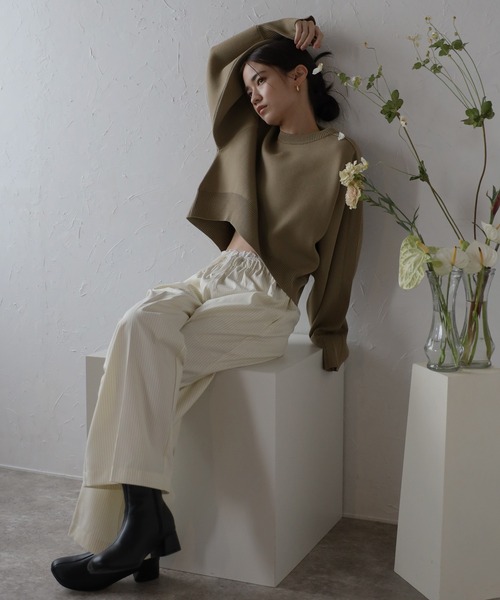 arm rib stitch cropped double knit / アーム切替リブ編みクロップド