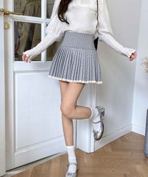 【HOOK】for girls 小花柄レース裾プリーツミニスカート