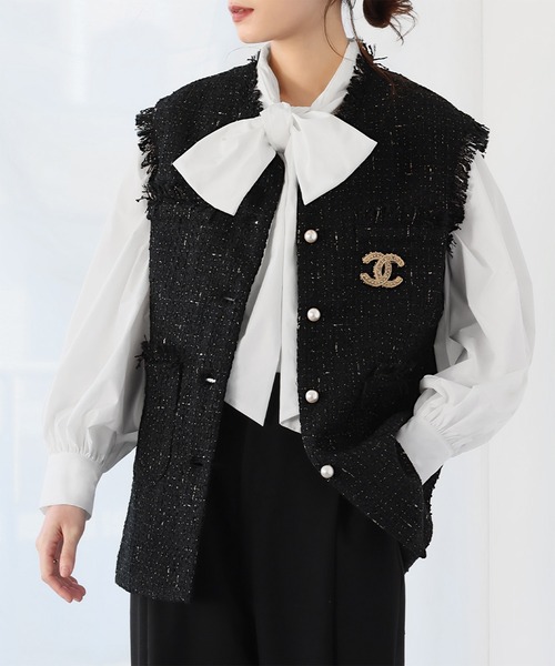 CELFORD新品アイボリー ノースリーブツイードベスト パールボタン CELFORD新品アイボリー ノースリーブツイードベスト パールボタン 楽天