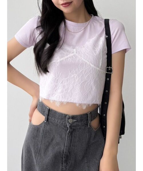 dazzlin(ダズリン)の「レースキャミレイヤードTシャツ(Tシャツ/カットソー・レディース・ブルー/オフホワイト/オレンジ/パープル/イエロー・FREE)」の3枚目の写真
