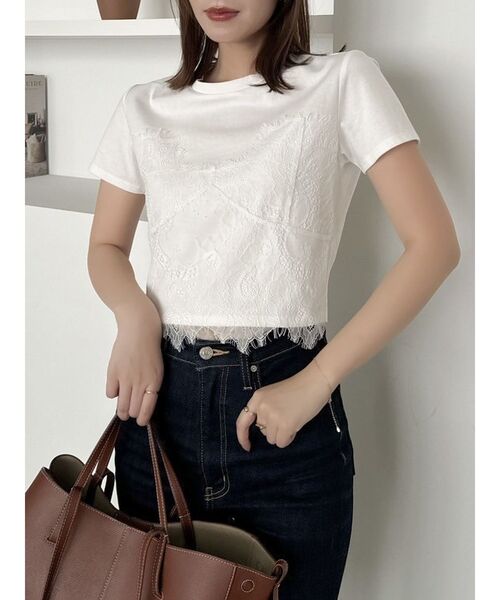 dazzlin(ダズリン)の「レースキャミレイヤードTシャツ(Tシャツ/カットソー・レディース・ブルー/オフホワイト/オレンジ/パープル/イエロー・FREE)」の2枚目の写真