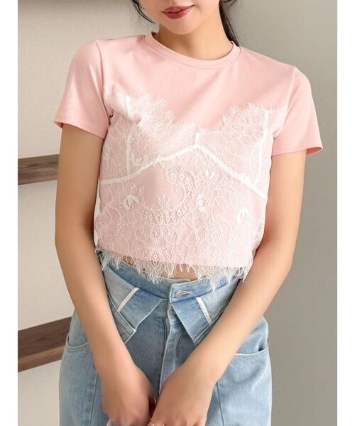 dazzlin(ダズリン)の「レースキャミレイヤードTシャツ(Tシャツ/カットソー・レディース・ブルー/オフホワイト/オレンジ/パープル/イエロー・FREE)」の5枚目の写真