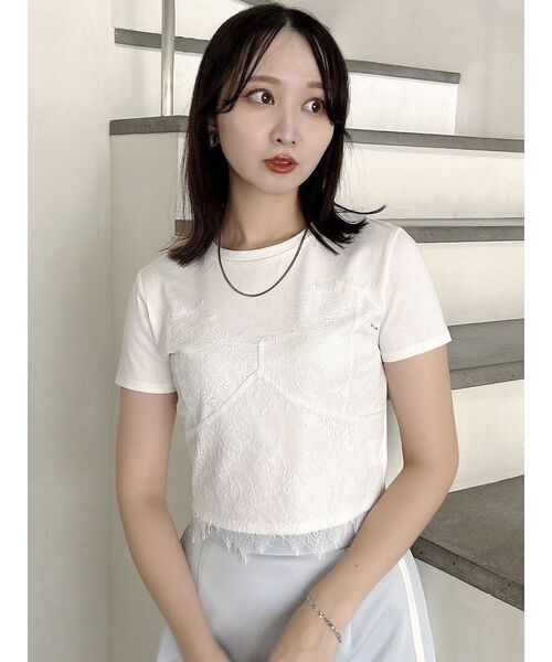 dazzlin(ダズリン)の「レースキャミレイヤードTシャツ(Tシャツ/カットソー・レディース・ブルー/オフホワイト/オレンジ/パープル/イエロー・FREE)」の11枚目の写真