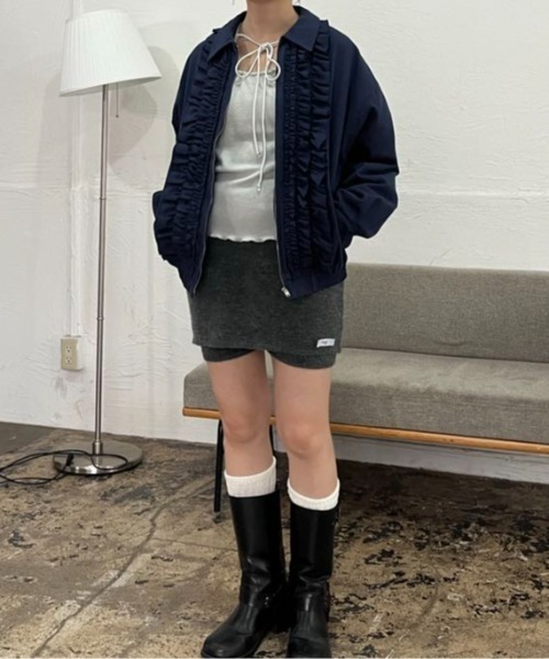 hugi（ハギ）の「FRILL BLOUSON/フリルブルゾン（ブルゾン・レディース・ネイビー・FREE）」の5枚目の写真