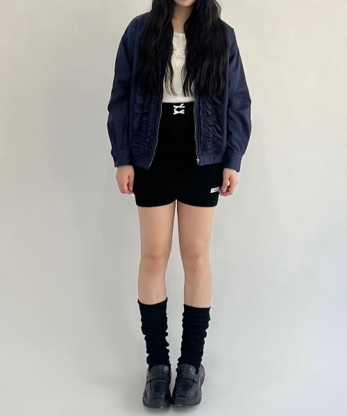 hugi（ハギ）の「FRILL BLOUSON/フリルブルゾン（ブルゾン・レディース・ネイビー・FREE）」の2枚目の写真