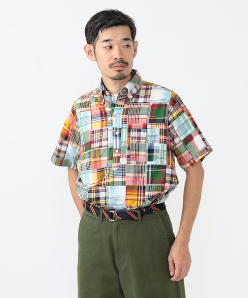 美品＜BEAMS PLUS＞マドラスチェック パッチワーク プルオーバーシャツ BEAMS+ シャツ マドラス パッチワーク プルオーバー ボタン